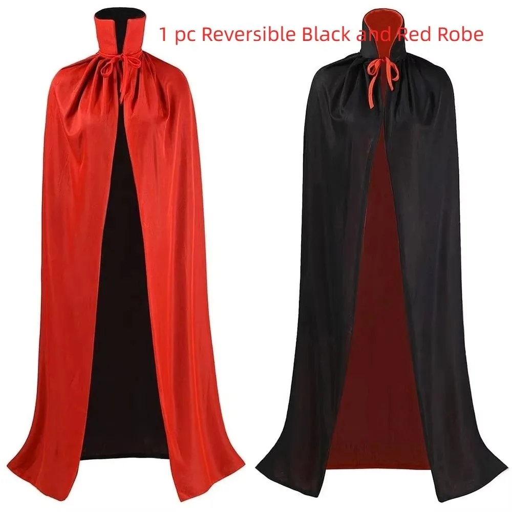 

Reversible Halloween Cloak Stand Collar Witch Clothes Wizard Robe Scary Costumes Hooded Performance Costumes Children/Adult
