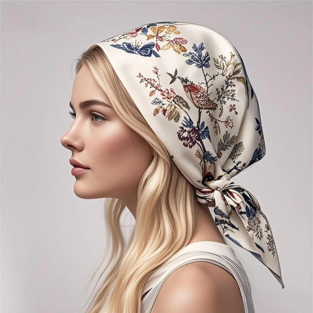 

70cm Leaf Pattern Silk Scarf for Women Simulated Silk Fresh and Versatile Headwear Bag Clothing Accessories Square Scarf