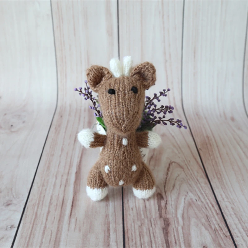 Handmade Crochet Cow Toy Knit Animal Doll Newborn Photography Props Teddy Bear Filler Mohair Toy Baby Gift