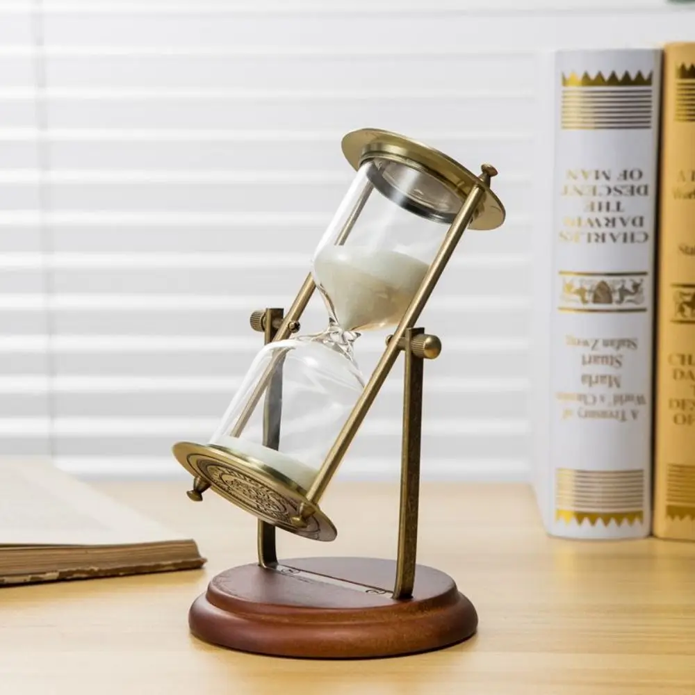 Stable 15/30 Minutes Hourglass Timer Wood Base Rotating Hourglass Craft Antislided Desktop Ornament Home Decoration