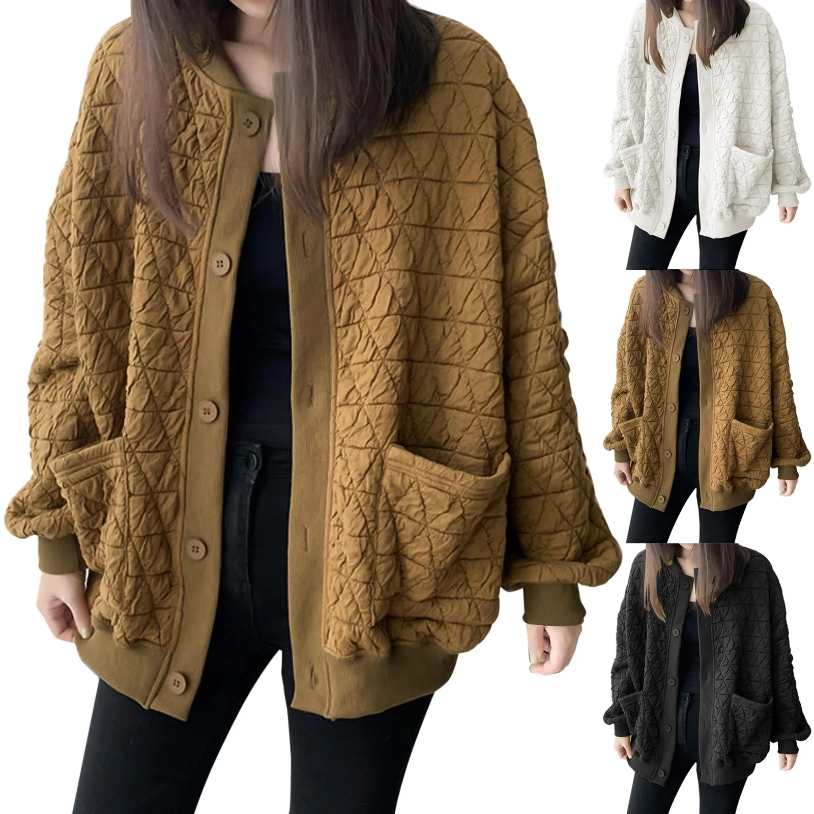 Women's Lightweight Quilted Jacket Casual Winter Open Front Button Down Puffer Coat Outwear Cardigan