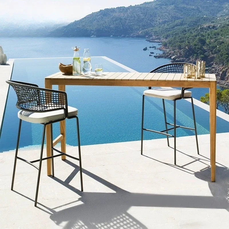 Chaise de bar en teck haut de gamme, pour cour, restaurant, villa, tabouret haut d'extérieur, loisirs, rotin