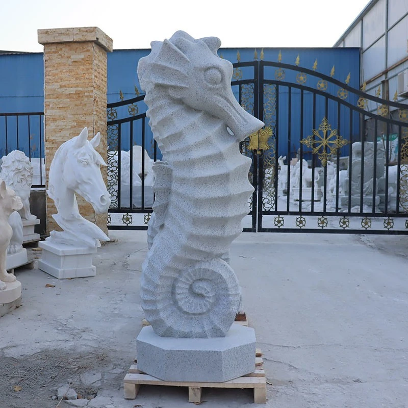 

Stone carving water spray hippocampus conch stone marine life water spit animal sculpture villa square landscape flowing water o
