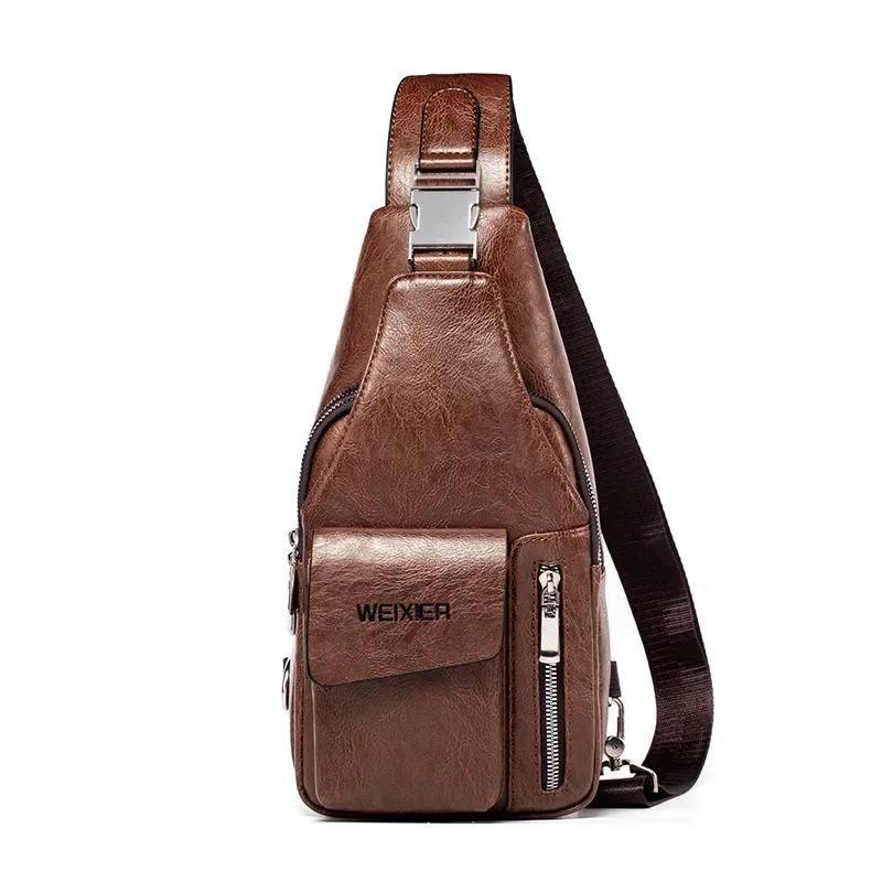 Brand Men Chest Bag Leather Belt Sling Chest Pack Crossbody Bags Male Business Messenger Shoulder Bag Gift For Husband