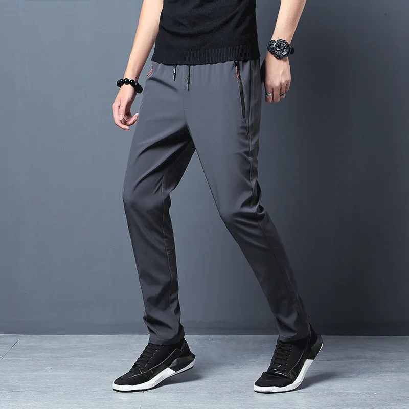 2024 new Zipper pocket Summer Elastic Men Running Sport Pants Jogging Sweatpants Casual Outdoor Training Gym Fitness Trousers