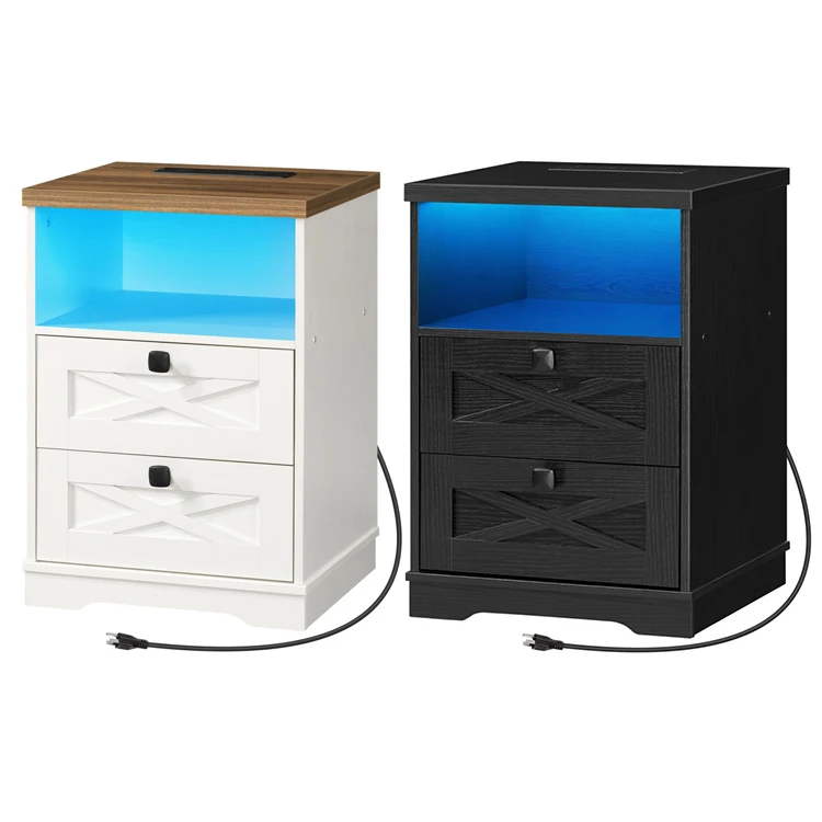Wholesale Smart Nightstand, Modern Bedside Table With Wireless Charging Station, Bed Side Table With LED Light Power Outlet USB