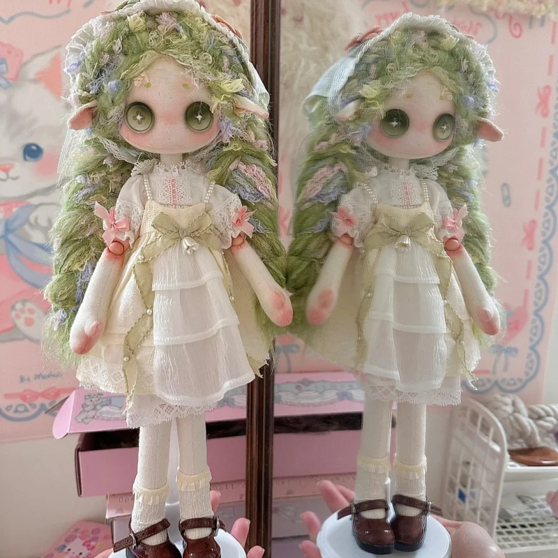 

Мятно-молочно-зеленая кукла ручной работы с милыми пуговицами, пышная принцесса, романтическая готика, 30 см, коллекционная