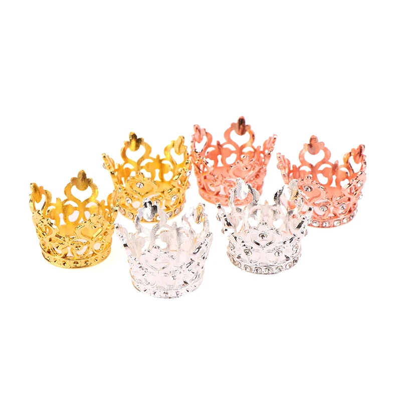 1:12 domek dla lalek miniaturowa złota srebrna Mini stop korona z kryształkami księżniczka korona mała Tiara zabawki modele akcesoria do domku dla lalek — zdjęcie 2