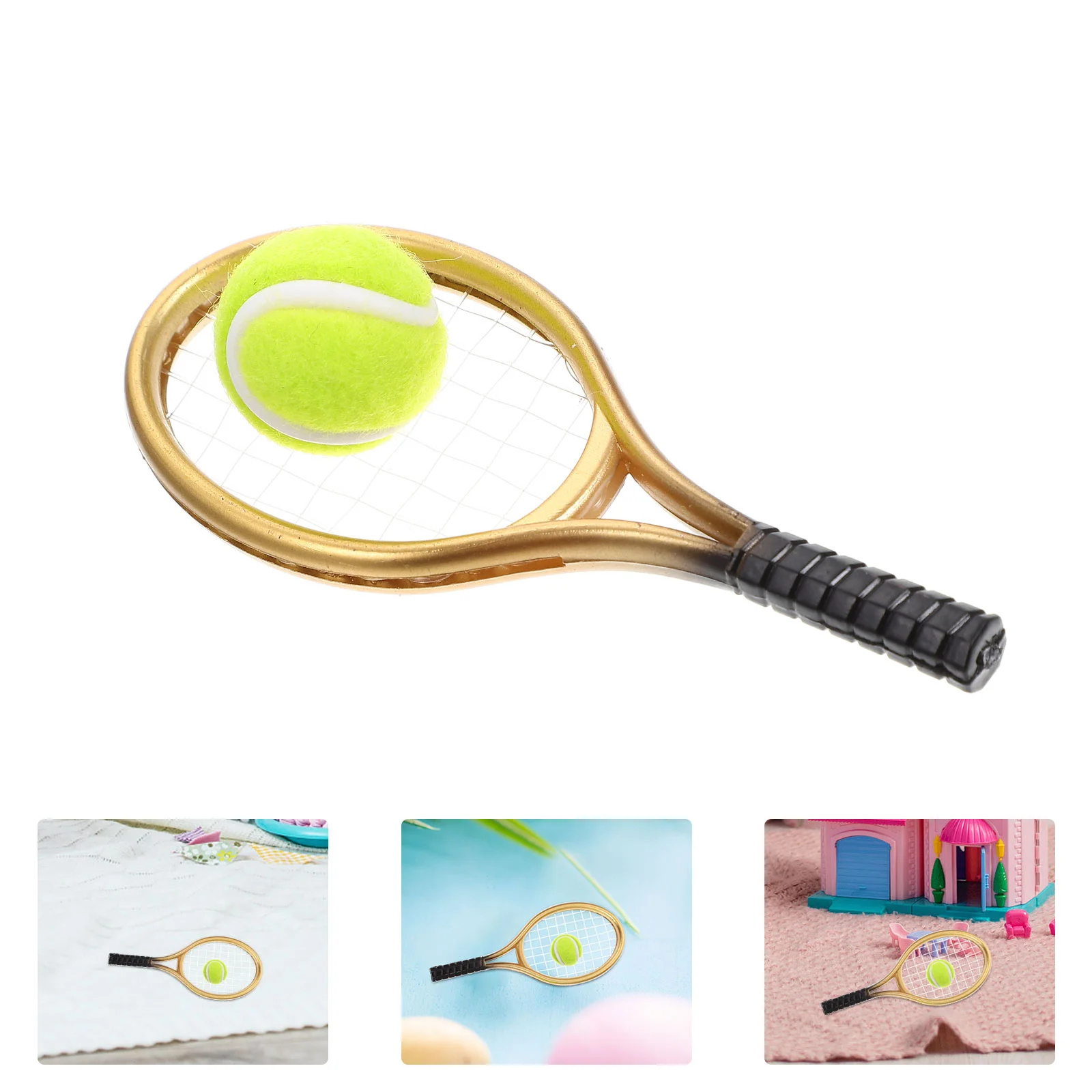 

Home Accessories Dollhouse Tennis Racket Mini Toy Baby Ornament Golden Decor Child