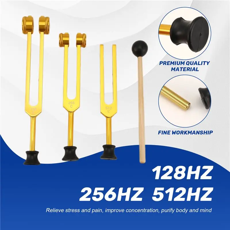 ABUE-3Pack Tuning Fork Set For Healing, Chakra, Sound Therapy, Sonic Slider Fork (Gold)