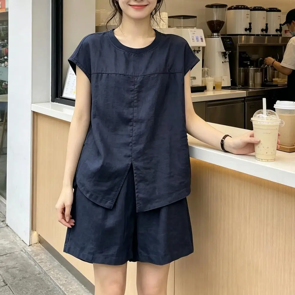 

Summer 2 Piece Sets Short Sleeve Crew Neck Top And Shorts Matching Set, Casual Loose Lounge Outfits Women Loose Shorts Set