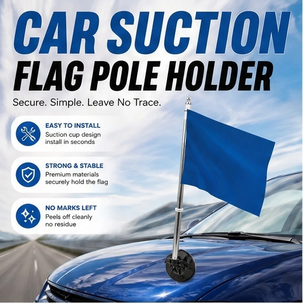 Suction Cup Flagpole Telescopic Car Mount Red Flag Pole Universal Banner Bracket Truck Boat Outdoor Flag Holder