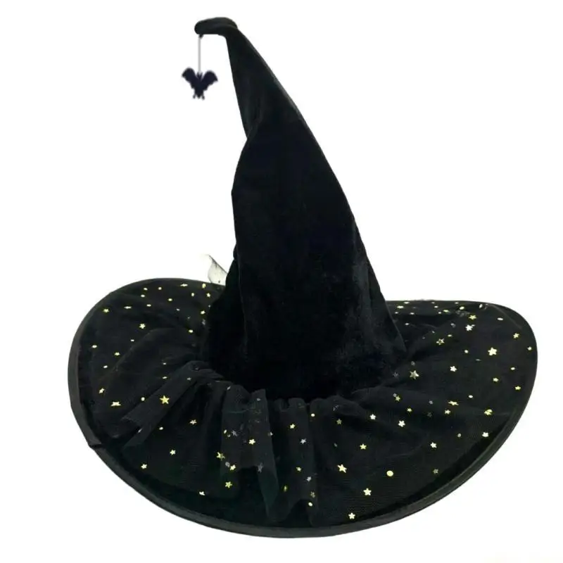 31BF Halloween Witch Hat 36cm High Pointed Wizard Hat Witch Dress Up Hat for Women Halloween Masquerade Cosplay Accessories