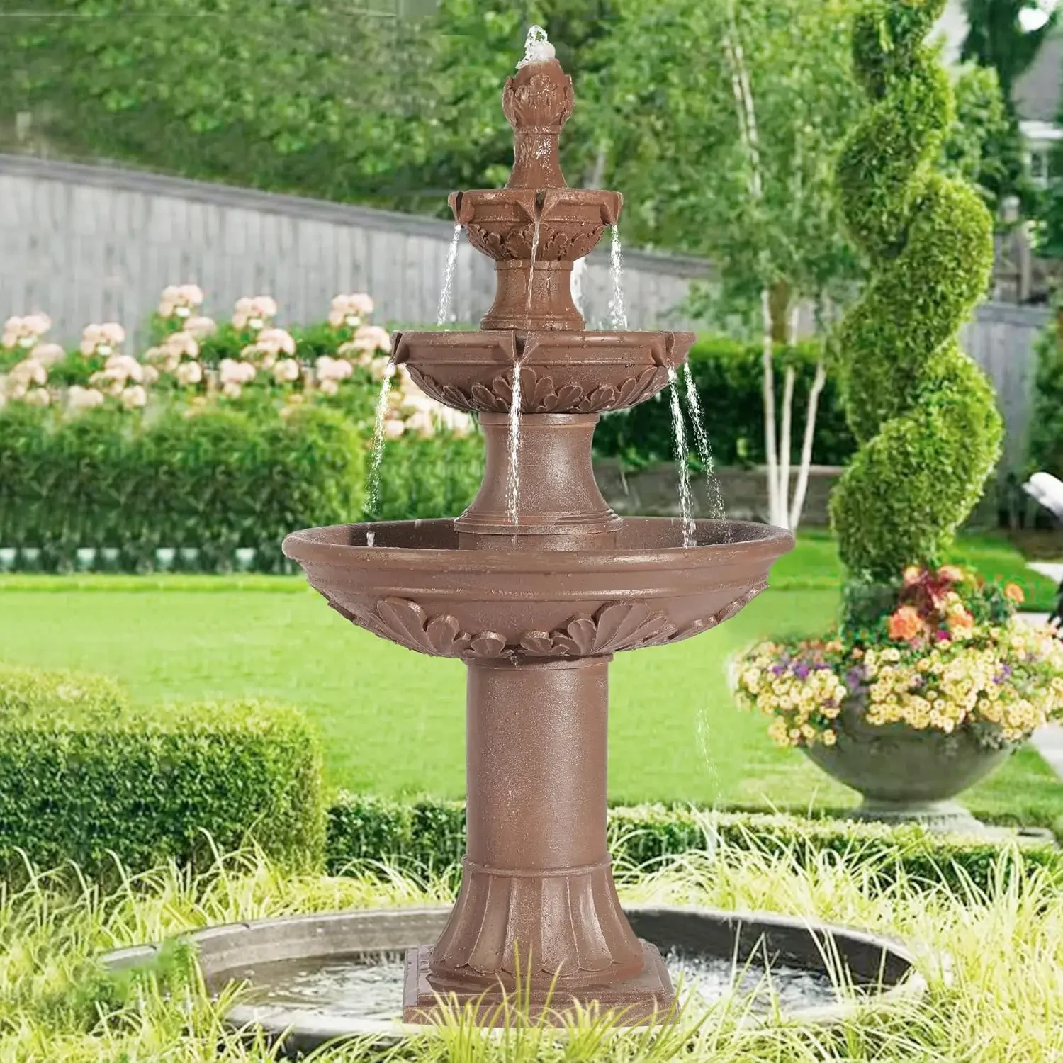 Italian Outdoor Water Fountains Garden Decor - 48.4''H Fountains and Waterfalls Outside, Large Cascading Indoor Floor-Standing R