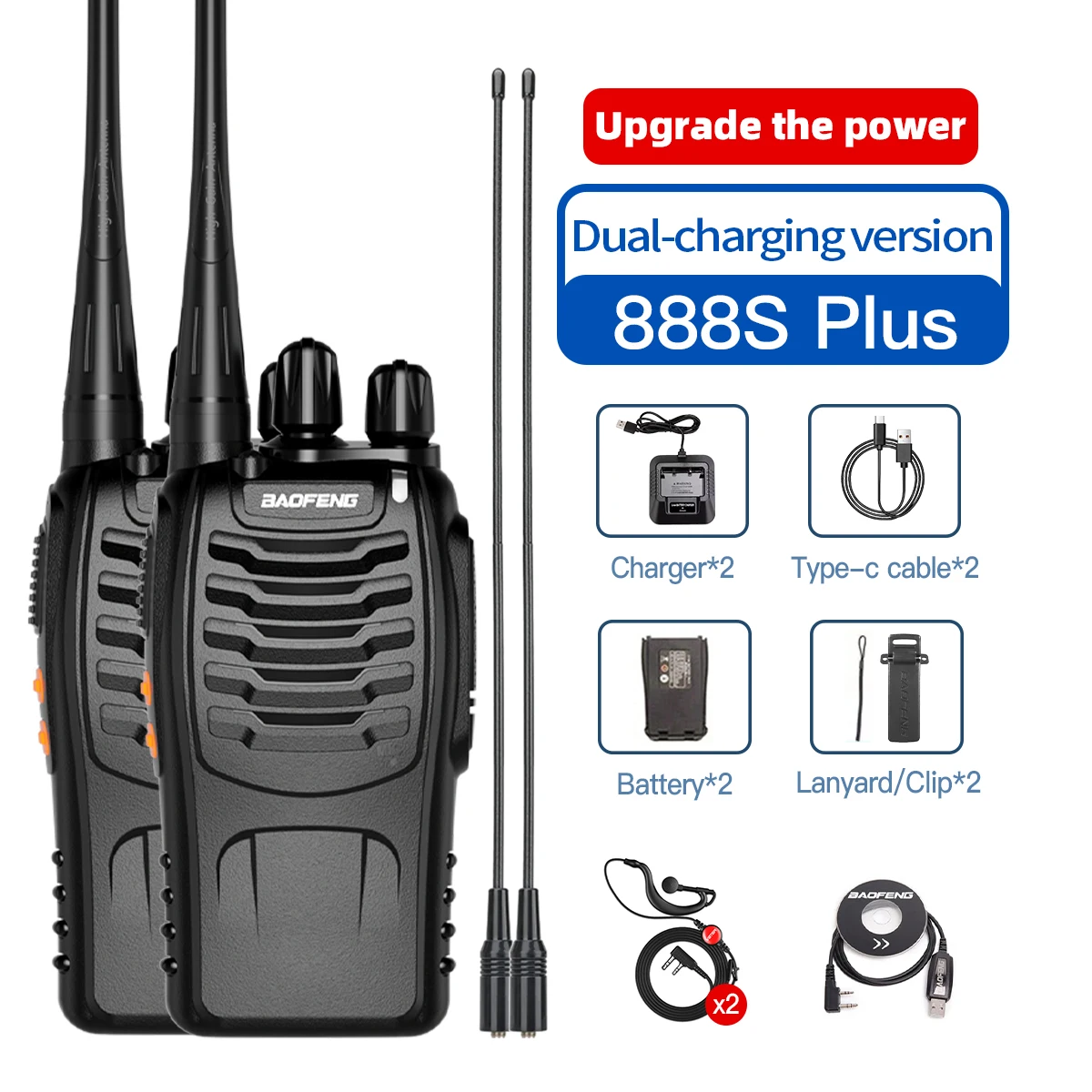 2PCS Baofeng BF-888S plus Originele Handheld walkie-talkie 3-5km Lange Afstand Standby Uhf 400-470Mhz draagbare draadloze Ham CB radio