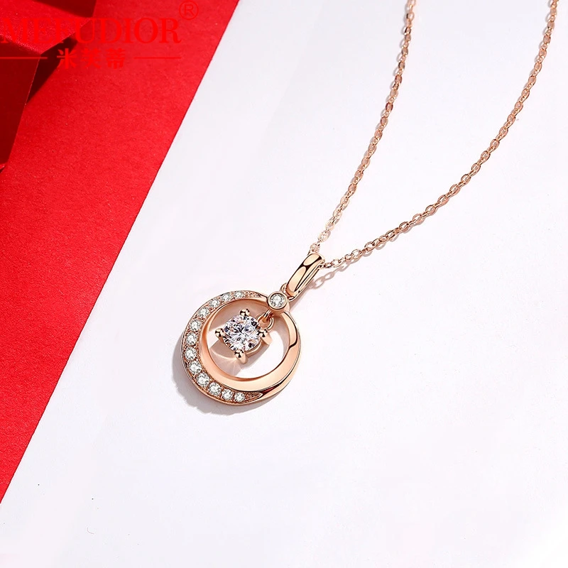 18K Gold Moissanite Necklace D Color VVS1 Luxury Moon Pendant for Women Rose Gold 45 Chain High Quality Jewelry Gift