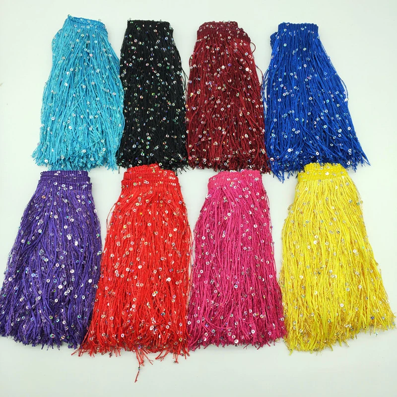 Hurtownie 1 jard / partia Fringe Lace Tassel Ribbon Sew Latin Dress Stage Garment Curtain DIY Akcesoria do szycia Cekiny Fringe Trim