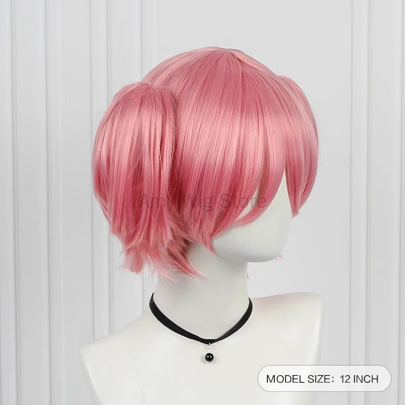 Kaname Madoka คอสเพลย์สีชมพูคอสเพลย์วิกผม Double Ponytails Wigs สำหรับอะนิเมะอุปกรณ์เสริมผู้หญิงสั้นตรงวิกผมปลอม