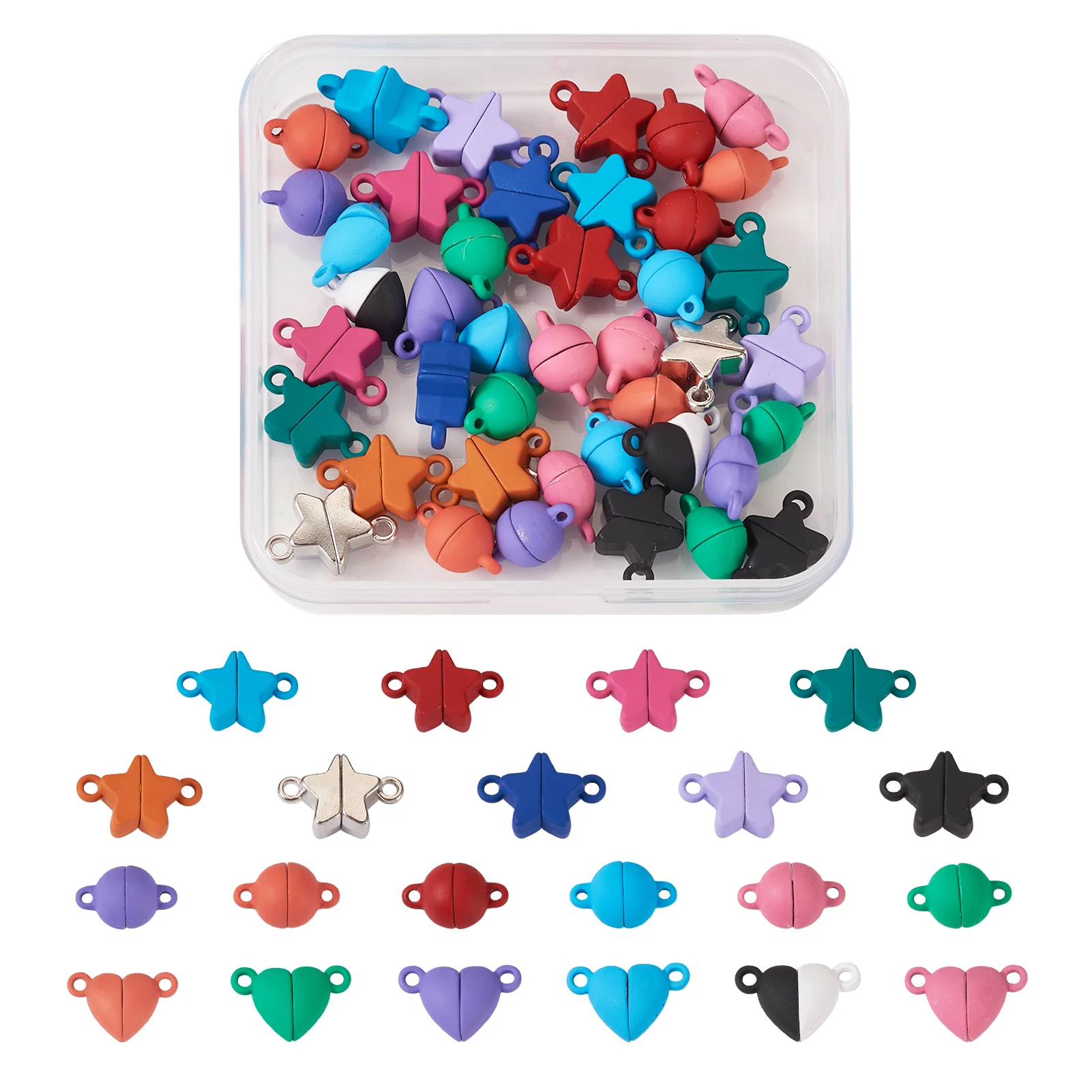 

42 Sets Love Heart Round Star Magnetic Connected Clasps Beads Charms End Caps for DIY Bracelet Necklace Jewelry Making Findings