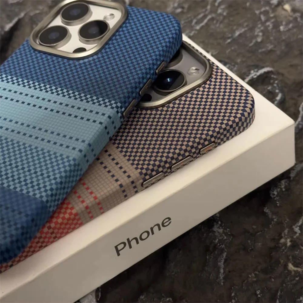 For Magsafe Magnetic Wireless Charge Relief Carbon Fiber Pattern Phone Case For iPhone 16 14 13 15Pro Max 16Plus Alloy Len Cover