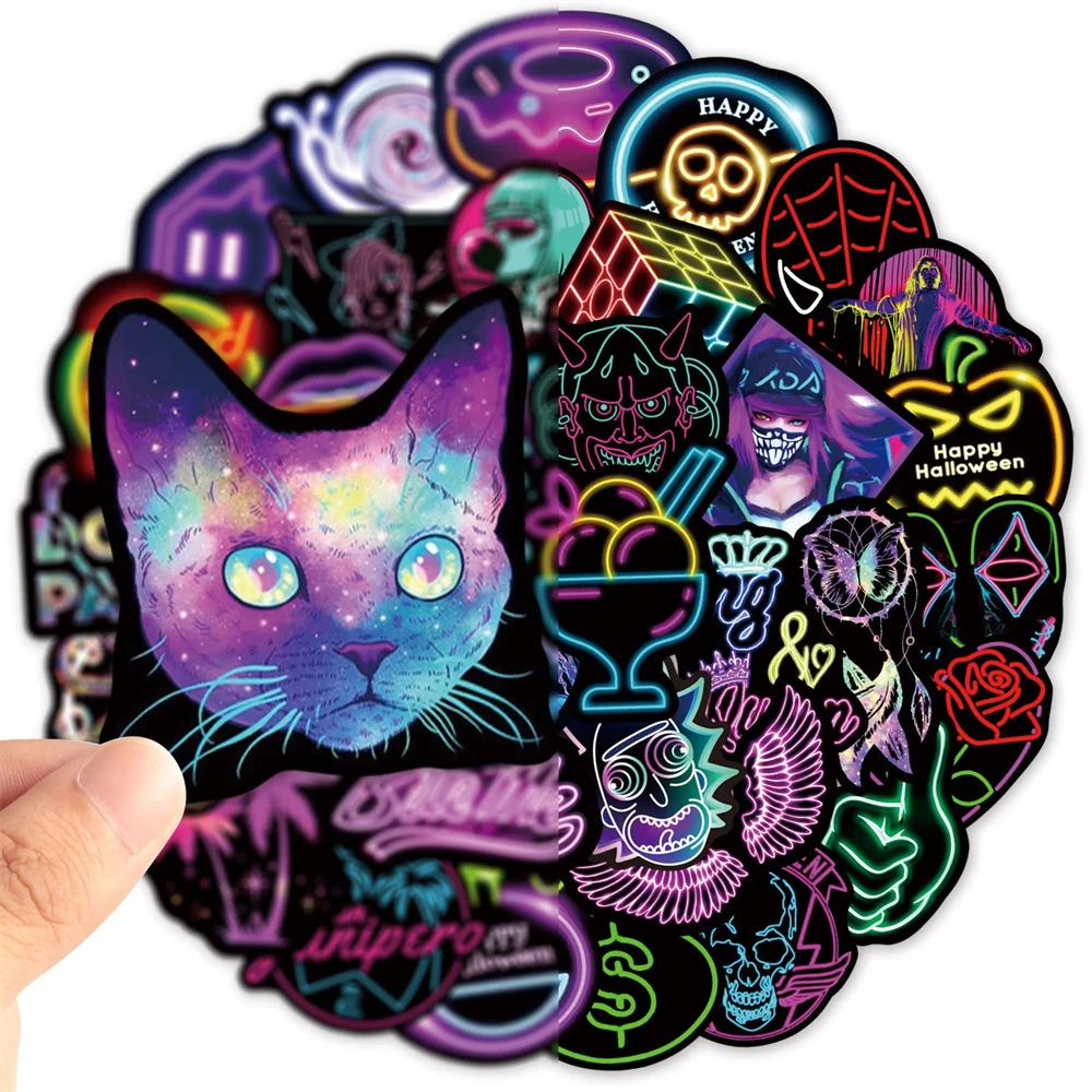 10/30/50PCS Neon Cartoon Graffiti Waterproof Sticker Personalized Creative Trend Decorative Refrigerator Guitar Helmet Wholesale