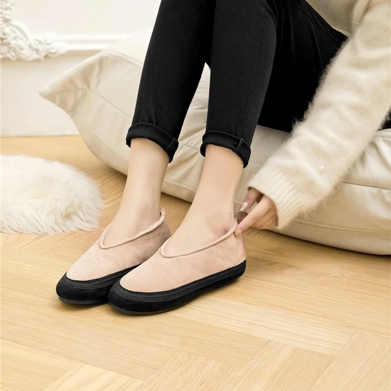 AIYUQI Winter Flache Schuhe Frauen 2025, Neue Pelz Futter Warme Frauen Schnee Schuhe Aus Echtem Leder Komfortable Weibliche Winter Ballett Schuhe – Detail 9