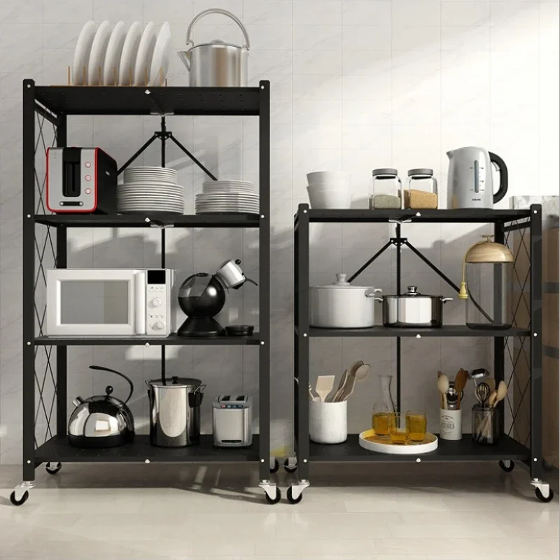 Multi-functional Kitchen supplies free installation folding kitchen rack home microwave oven storage rack