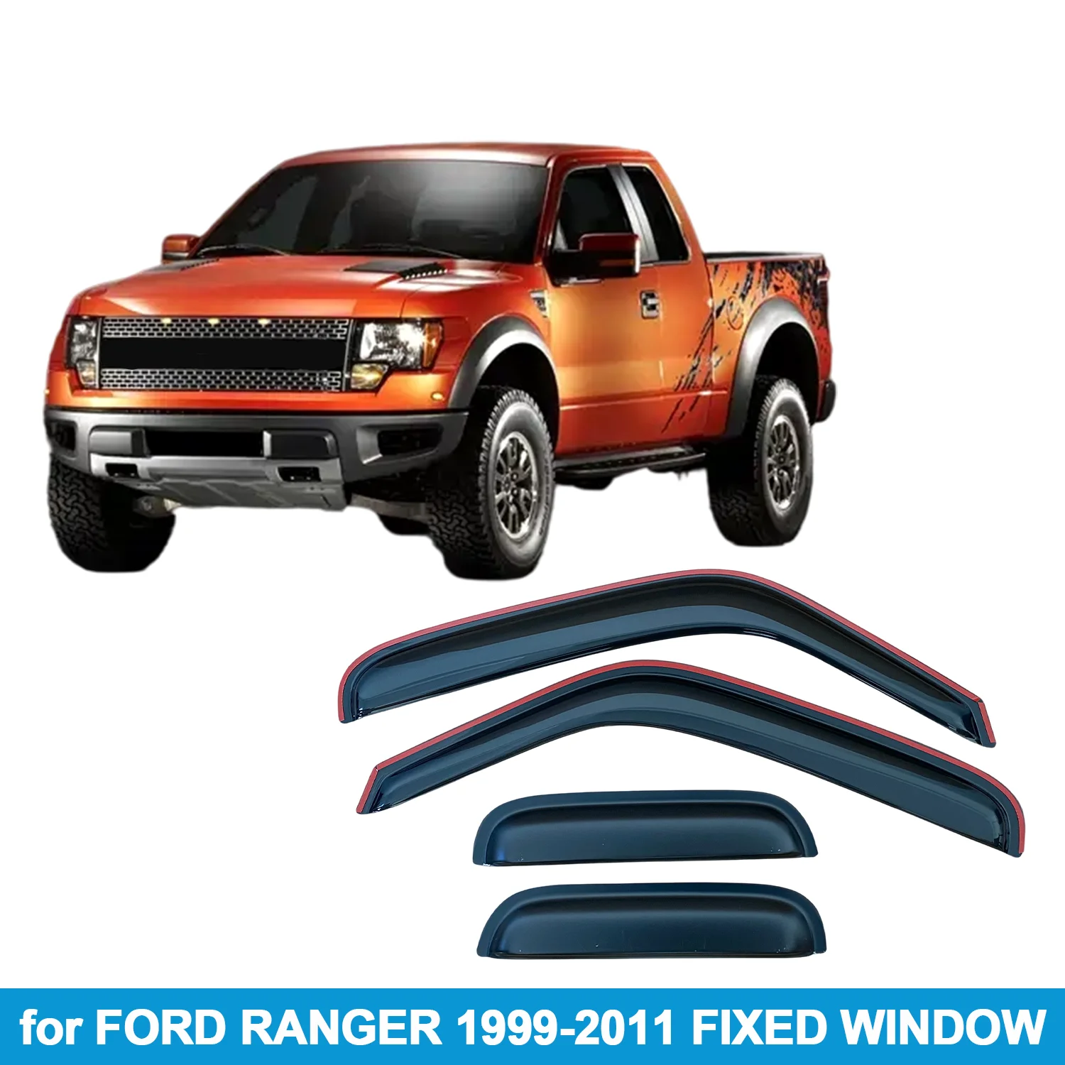 

Window Visor for FORD RANGER 1999-2011 FIXED WINDOW Rain Guard Side Vent Deflector Weathershield