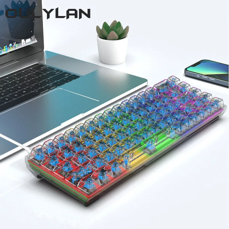 

Механическая клавиатура Oulylan K60, прозрачная клавиатура, Радужная, RGB, светодиодный, игровая клавиатура с подсветкой, Type-C, проводная клавиатура с 68 клавишами