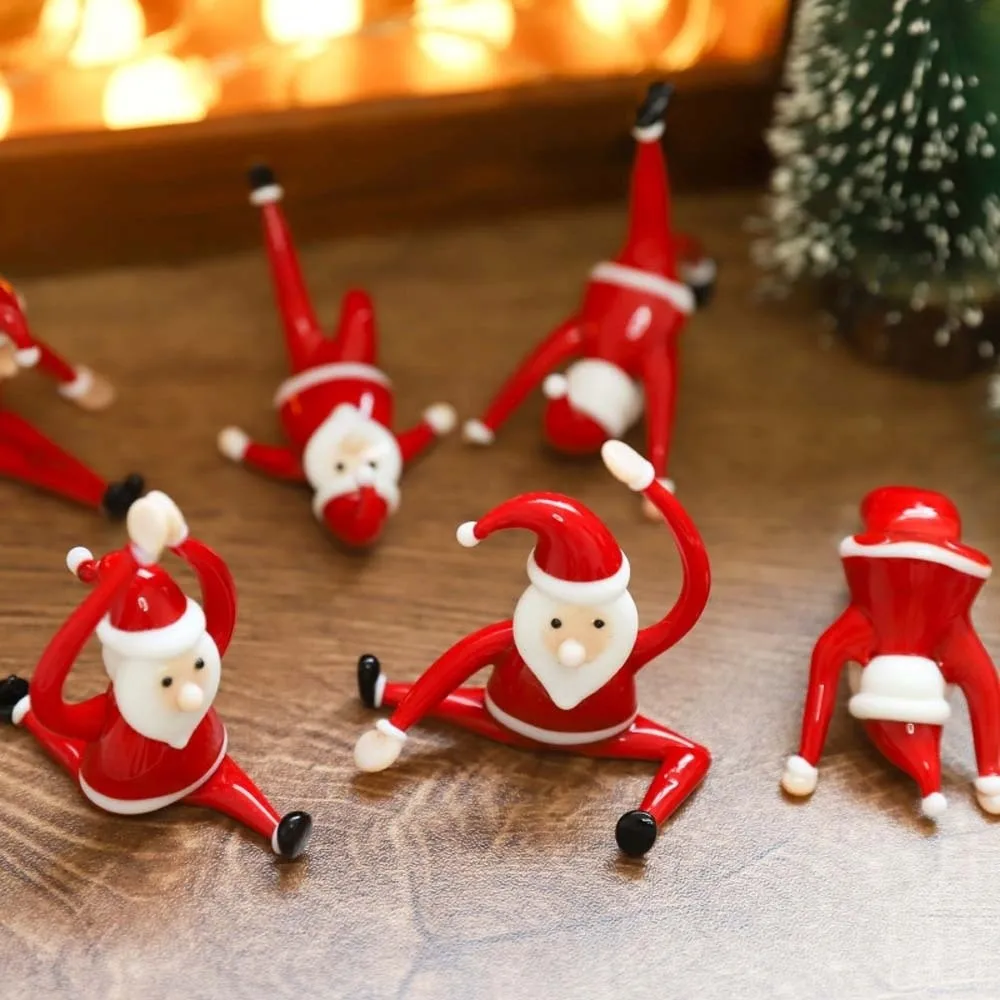 Handcrafted Glass Yoga Santa Glossy Exquisite Miniature Christmas Figurine Lampwork Creative Cartoon Desktop Statue Kids