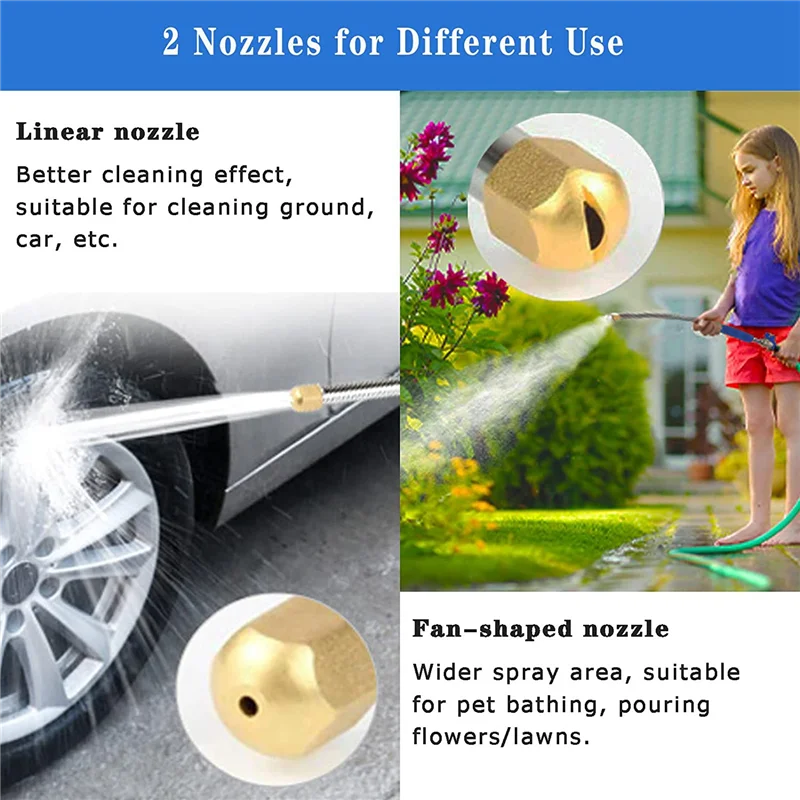 Nozzle Power Washer Hose Jet For Garden 2-In-1 High Pressure Washer Tools With 2 Different Nozzles Quick Connectors