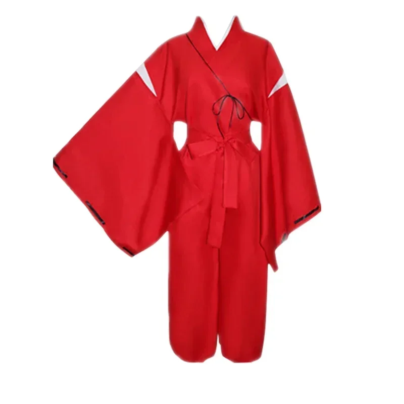 Anime Inuyasha Cosplay Kostuum Rode Japanse Kimono Man Gewaad Kostuum Kleding Met Pruiken Oren En Ketting Voor Halloween Feest