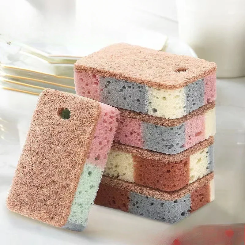 Esponja para lavar platos, pulpa de madera, algodón, esponja mágica de limpieza de color, elimina el óxido, cepillos para ollas, herramienta de limpieza de cocina, 1 ud.