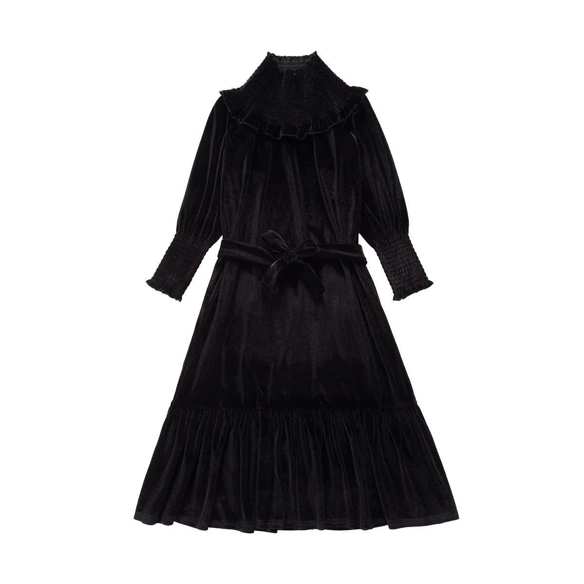 

Fall Winter Maxi Velvet Dress Women Black Ankle-length Dress with Belt Elegant Casual, #2000