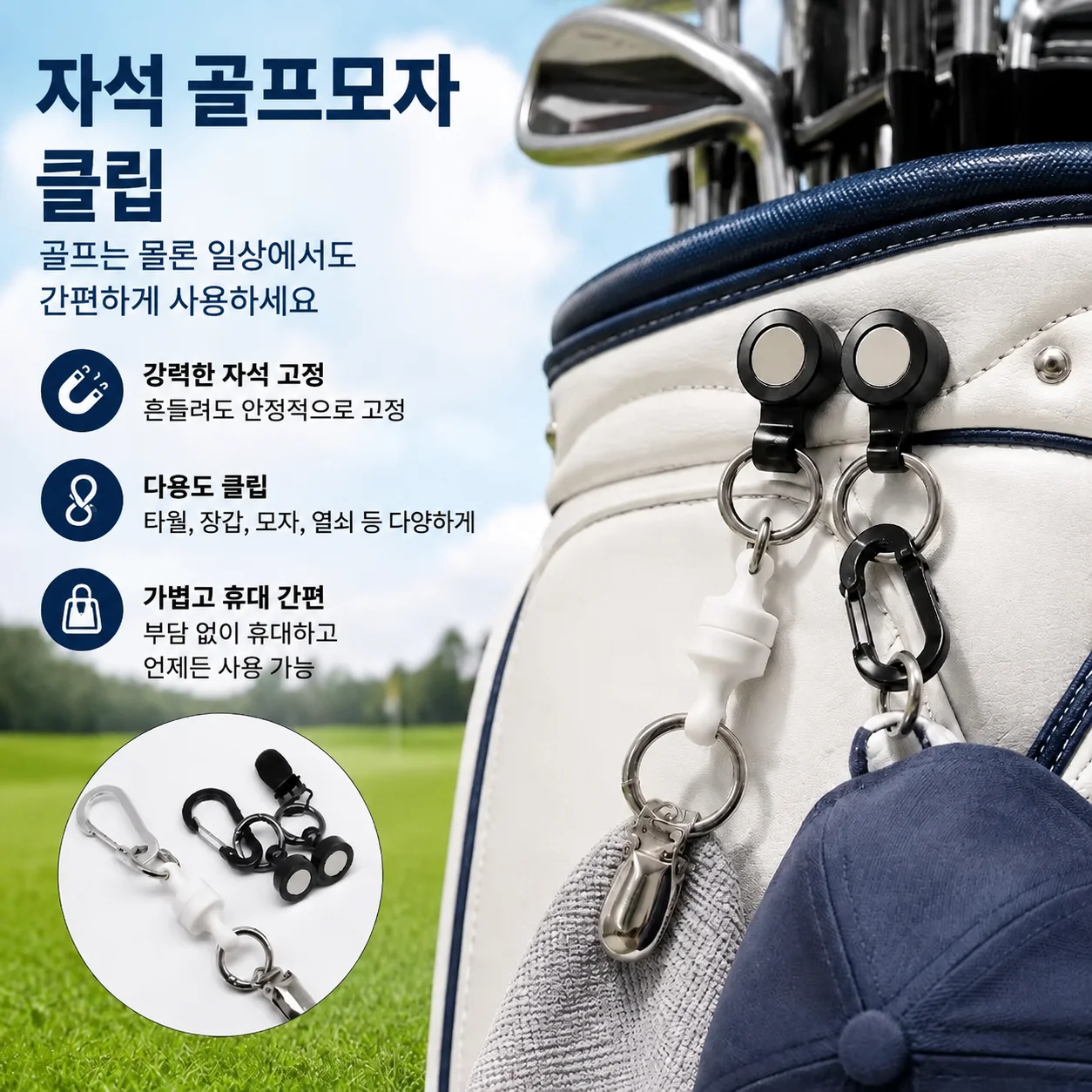 Magnetic Golf Hat & Glove Clip, Double-Sided Strong Magnet Towel Buckle, Multi-Use Fastener for Handbag, Key Chain & Hanging Sto