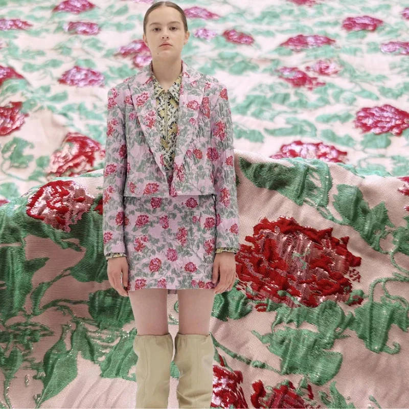 

Новая жаккардовая ткань из дамасской парчи, металлическая проволока, розовый костюм, пышное платье, высококачественный швейный материал, тканевая ткань на метр