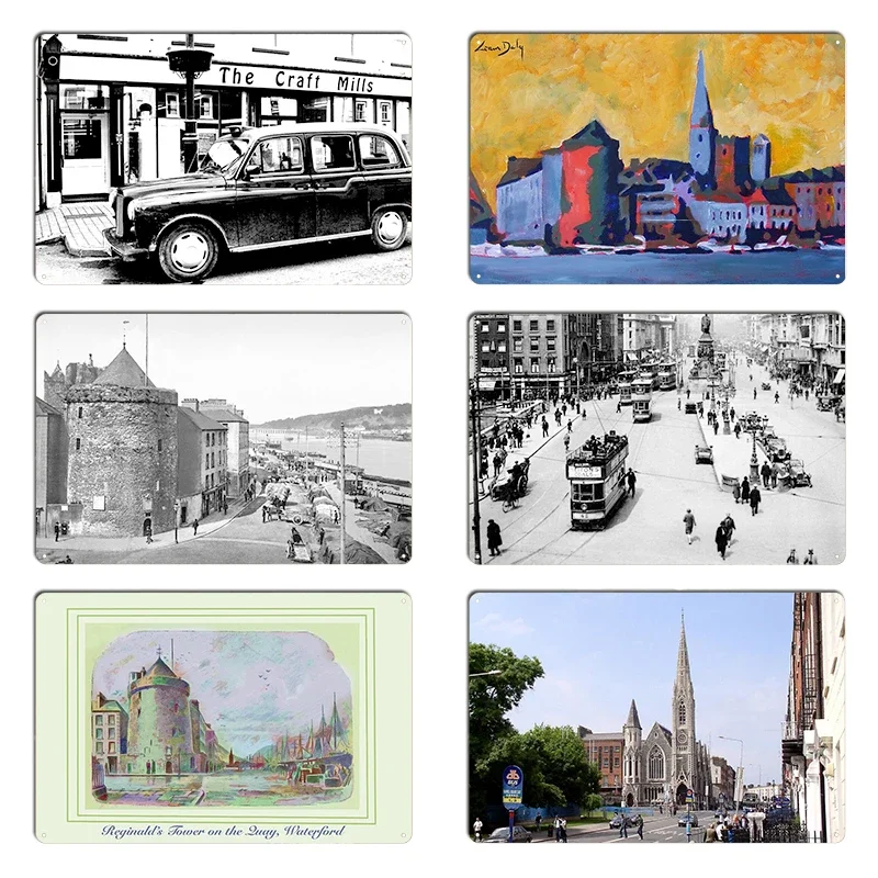Waterford Ireland Lismore in the past Antique Waterford Ireland street scene Reginald's Tower Metal Garage Wall Tin Sign Poster
