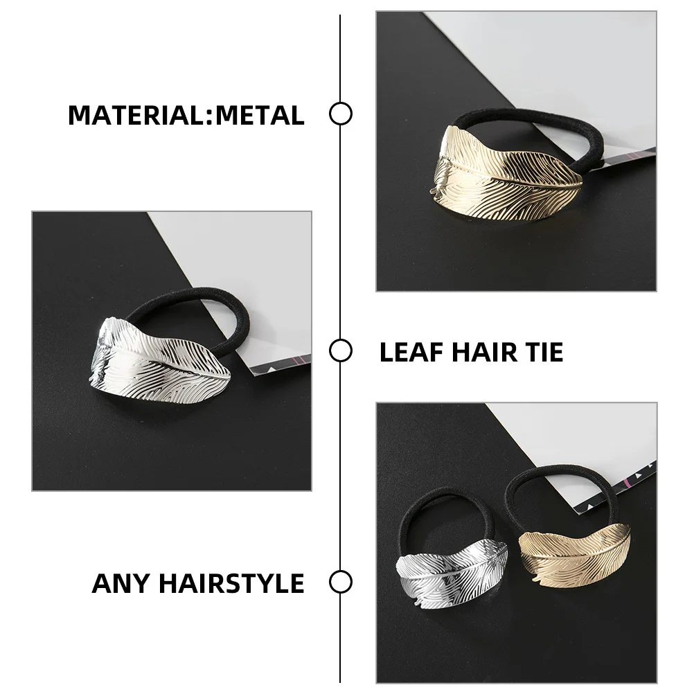 

2Pcs Leaf Metal Hair Ties Long-Lasting Ponytail Holders Stylish Women Hair Accessories Ponytail Cuffs Tail Holders