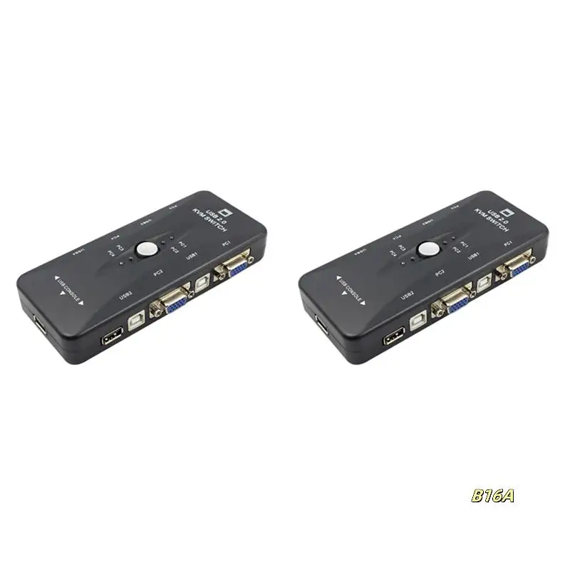 2X One For Four 4 puertos USB 2,0 KVM Switch Box teclado Monitor VGA SVGA PC portátil