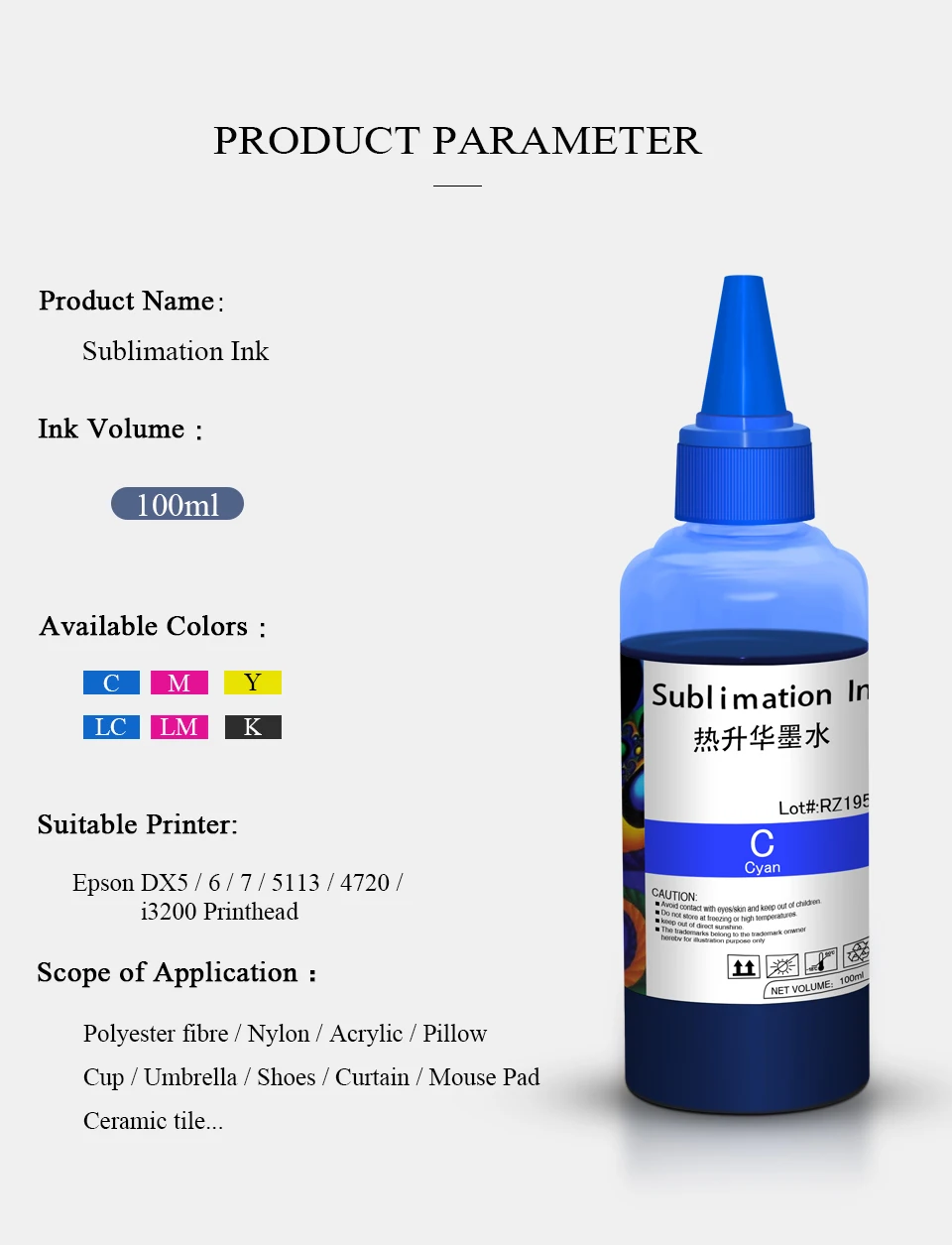 Imagem -03 - Transferência de Calor Sublimation Ink Sublimation Ink Adequado para Epson Dx5 Dx6 Dx7 Xp600 L805 L1800 4720 I3200 Cores 100ml 6