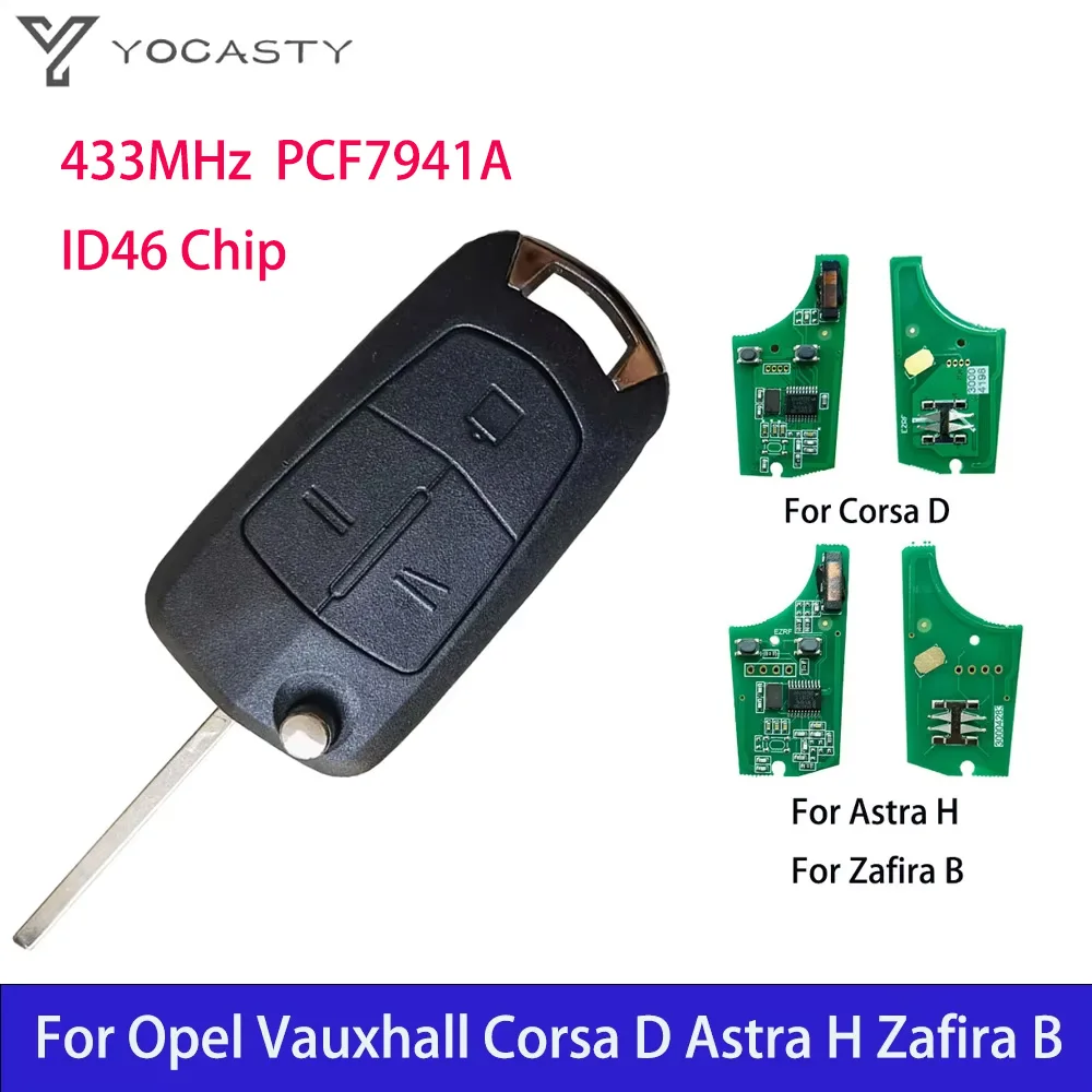 

YOCASTY 433MHz PCF7941A ID46 Chip Flip Remote Car Key For Opel Vauxhall Corsa D Astra H Zafira B Holden Astra AH 736-743-A