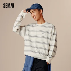 Semir Long Sleeve T-Shirt Men 2024 Autumn New Color-Blocking Striped Top Retro Embroidery Couple Outfit Fashion Base