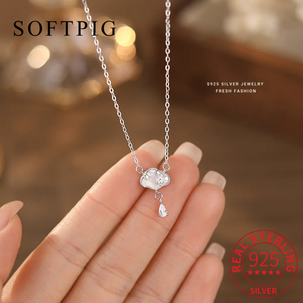 

SOFTPIG Real 925 Sterling Silver Stars and Clouds Pendant Choker Necklace for Women Trendy Fine Jewelry Minimalist Accessories