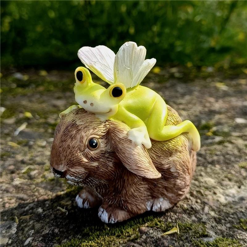 Handmade Frog Fairy Figurine Resin Sprite Bunny Miniature Micro Landscape Ornament Flower Pot Decor Fairyland Craft Accessories