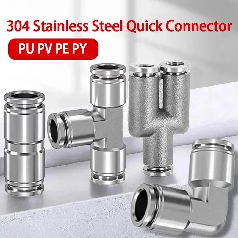 

PU PY PE PV 304 Stainless Steel Air Hose Fitting Pneumatic Connector Quick Release Coupling 4 6 8 10 12mm Trachea Metal Fitting