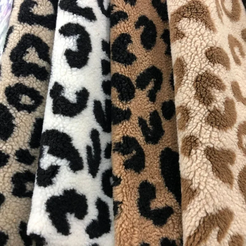 0.5m/1m Leopard Print Lamb Wool Jacquard Fabric Making Winter Coats Home Wear Hoodies Bedding  Handmade DIY Clothing Fabrics