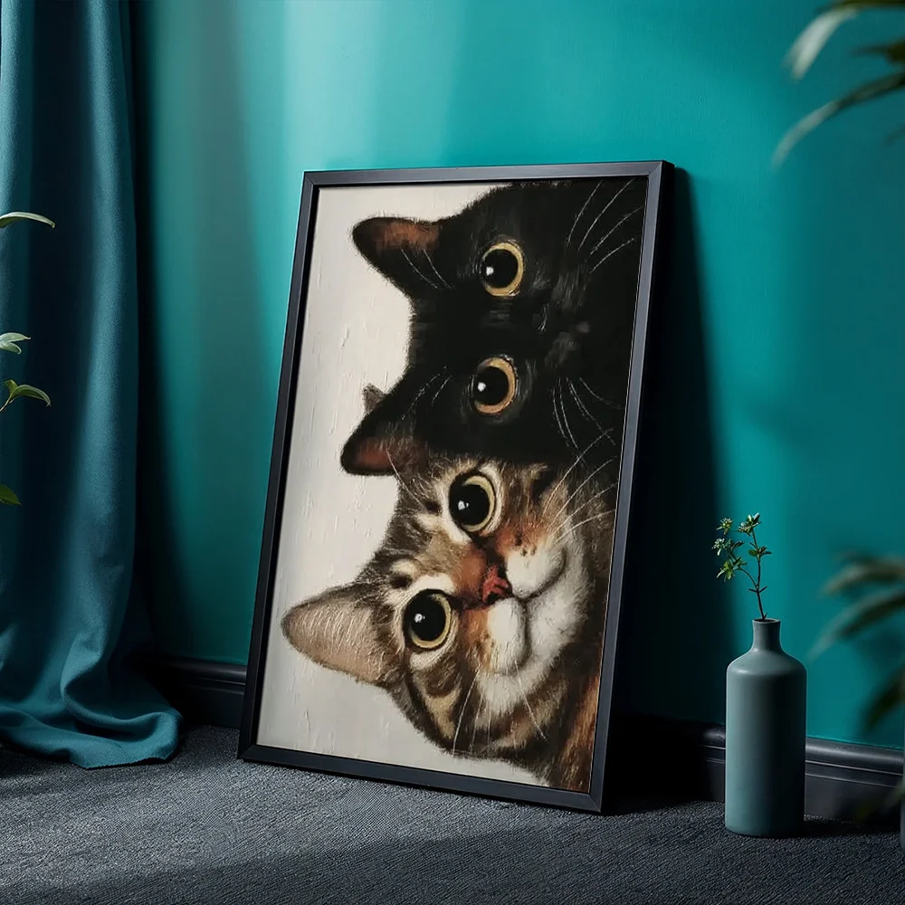Minimalist Style Curious Peeking Cats Canvas Poster Wall Hanging,Wall Art For Living Room Bedroom,Cute Pet Aesthetic Creative Ho