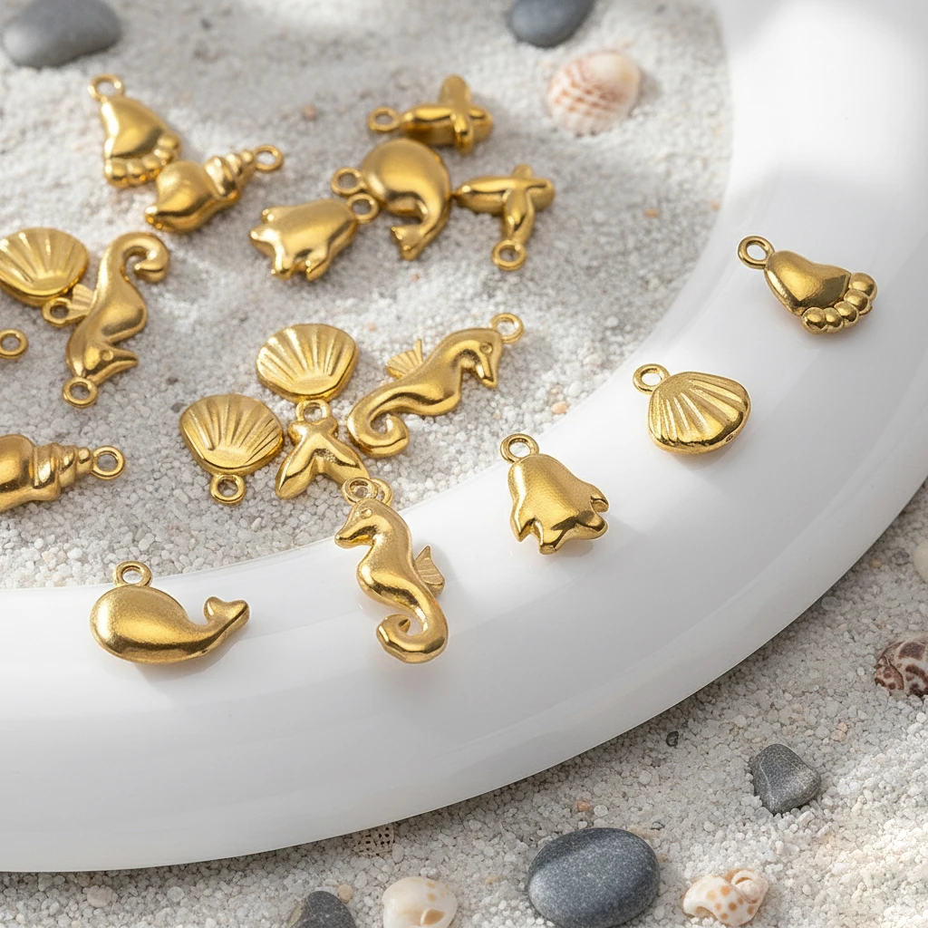 5pcs 10pcs Stainless Steel Seahorse Dolphin Feet Shell Charms Animal Pendant Jewelry Making Earring Necklace Bracelet Supplies