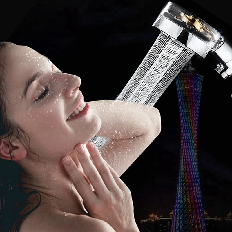 Hand Shower, Anti-Limescale Water Saving Shower Head, High Pressure Propeller Shower Head, Three-Stage Filter System