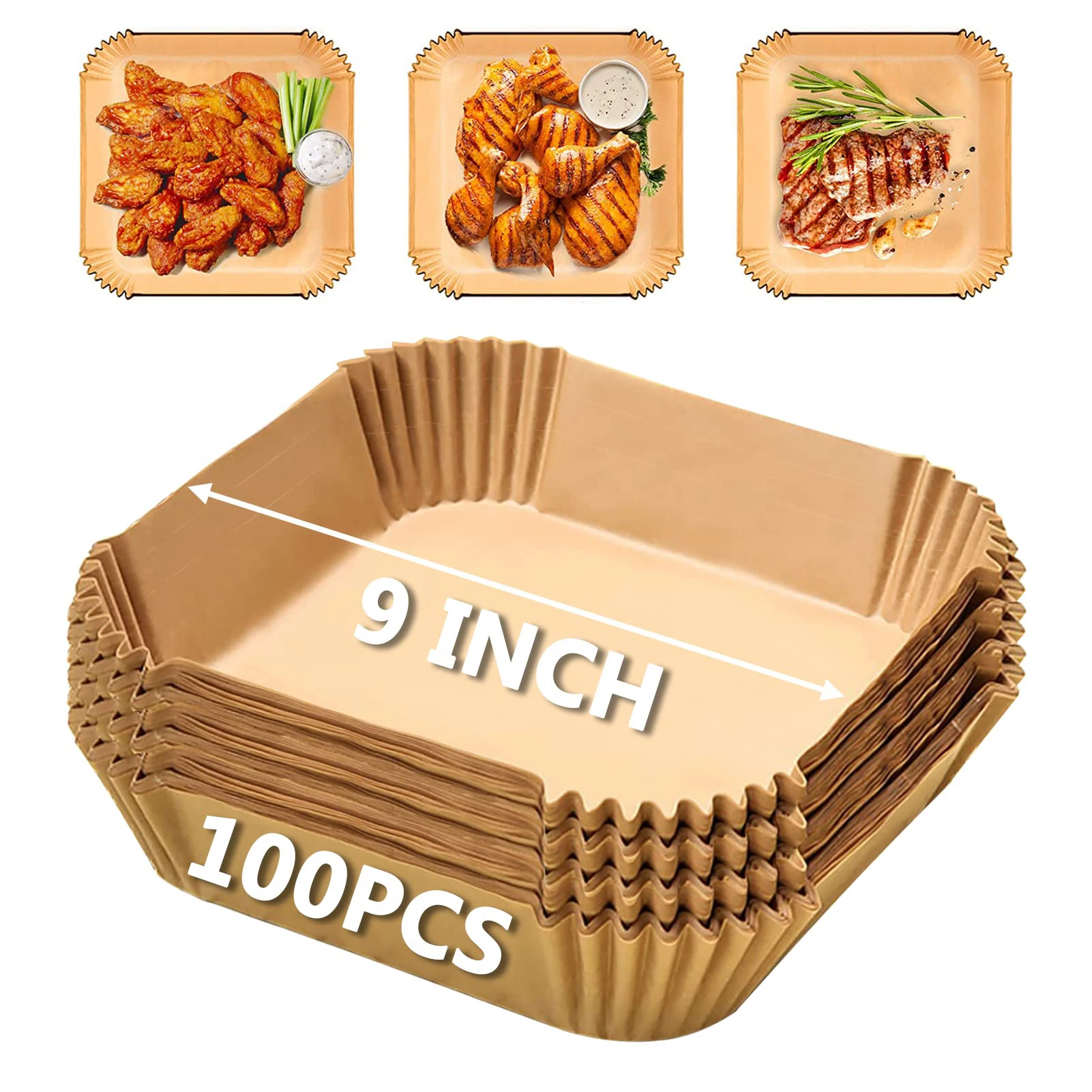 Quadratische Backpapierinlagen für Luftfritteusen, 23 cm, groß, 22,9 cm, Heißluftfritteuse, Einweg-Spezialpapierschalen für Pergamentpapier, Ofen-Papierform, XXL